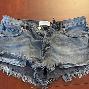 We The Free Blue Frayed Gray Jean Shorts